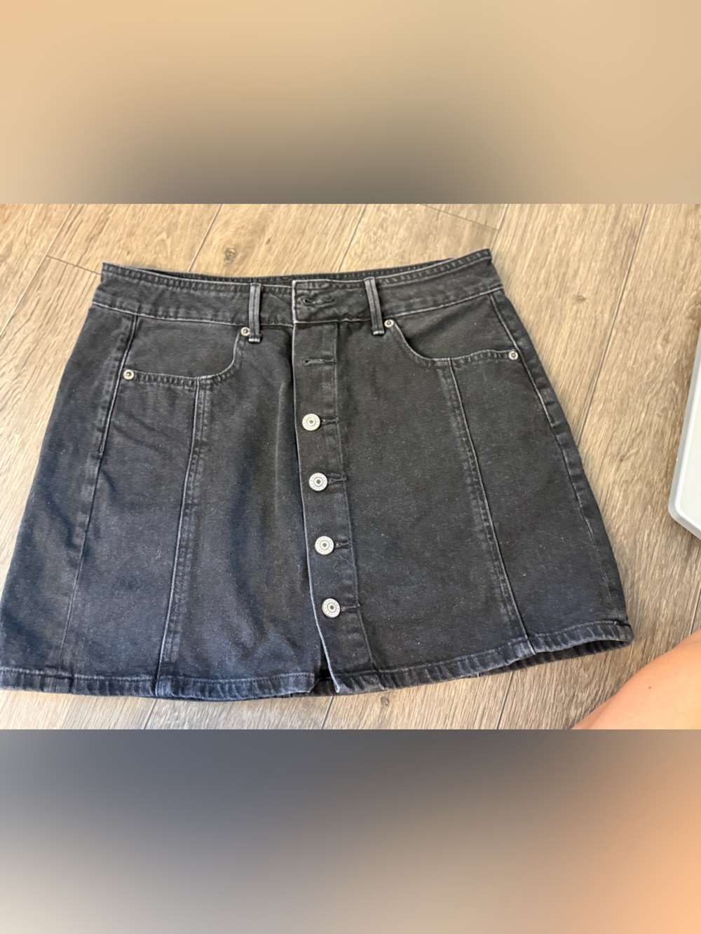 Black Button-Front Denim Mini Skirt